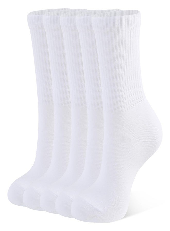 CLOSEMATE Womens Calf Crew Socks Comfortable Soft Cotton and Lightweight 5 Pairs(5 White, Size S) - Image 1